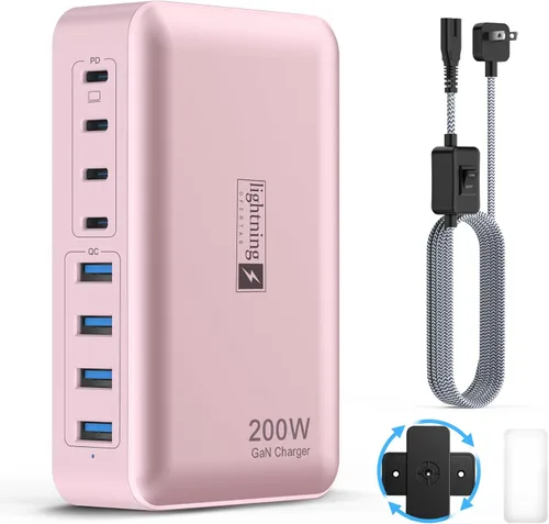 Miniatura 11 de Bloque de carga rápida USB C de 200 W, estación de carga de 8 puertos para iPhone/iPad/MacBook, caja de cargador 4C4A GaN, cargadores múltiples