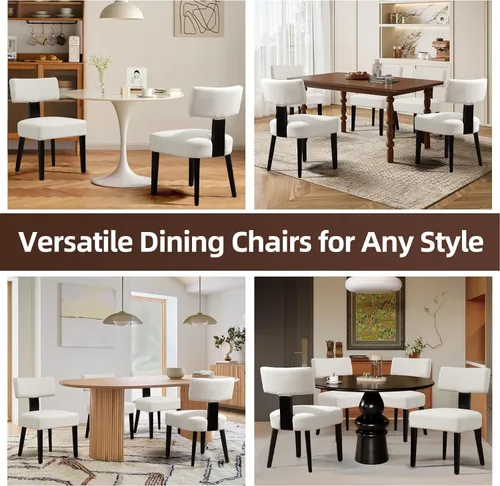 Miniatura 4 de ZJhome Juego de 2 sillas de comedor, sillas de cocina de madera tapizadas de tela, sillas de acento con respaldo curvado de lino, sillas de comedor