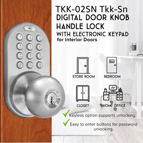 Miniatura 3 de MiLocks TKK-02SN Tkk-Sn: cerradura digital para perilla de puerta con teclado electrónico, níquel satinado, teclado, sin llave
