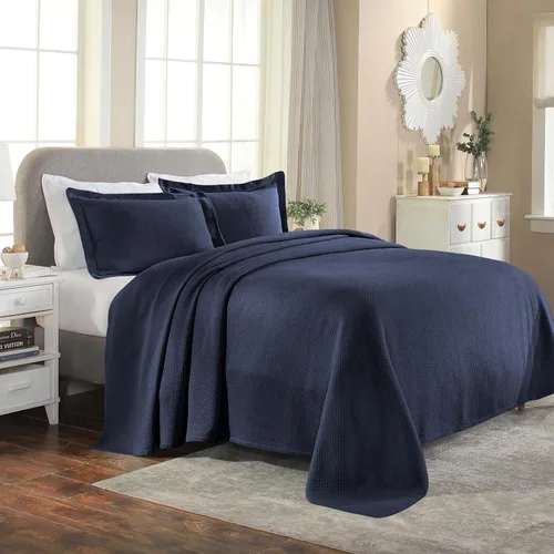 Miniatura 8 de Cubrecama doble Superior Diamond Solitaire de algodón de primera calidad Jacquard Matelassé con fundas de almohada a tono, color aguamarina, Azul