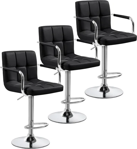 Miniatura 22 de Yaheetech - Juego de 2 taburetes de bar, taburetes giratorios ajustables de piel sintética, sillas de bar de altura de mostrador hidráulicas