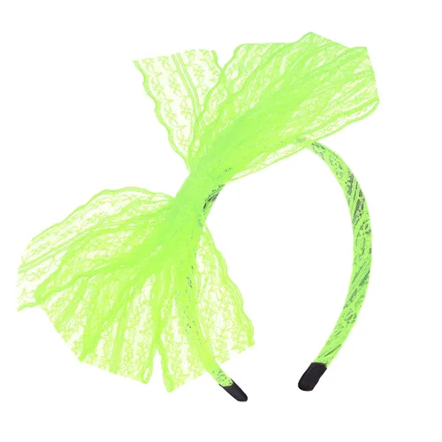 Miniatura 16 de SUMERSHA Diadema de lazo de encaje neón para mujer, disfraz de los años 80, accesorio para el cabello para fiesta temática de los años 80, aro