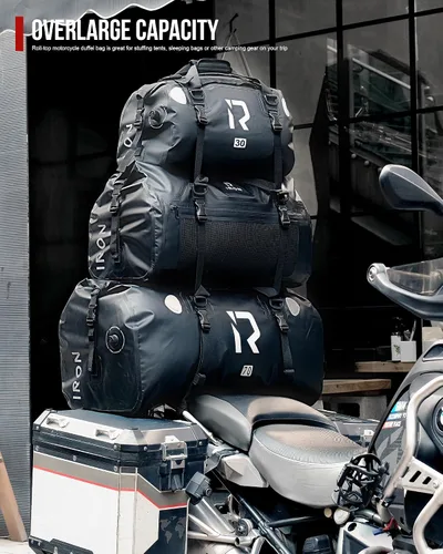 Miniatura 6 de BORLENI Bolsa de lona impermeable para motocicleta, bolsa trasera de equipaje con gran espacio de almacenamiento, cierre superior enrollable