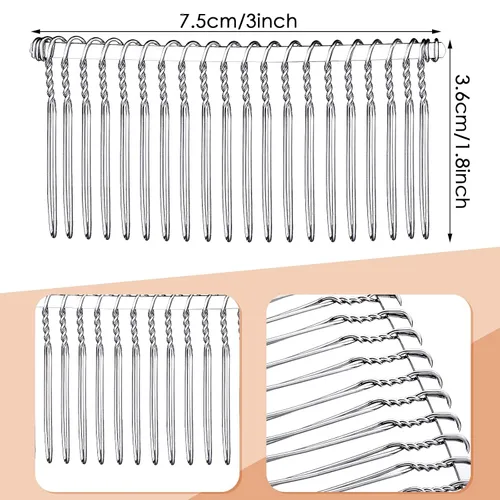 Miniatura 2 de 5 peines para el cabello para mujer, accesorios de metal, peine de pelo de novia, 20 dientes, peine de velo de boda, peine decorativo para mujeres