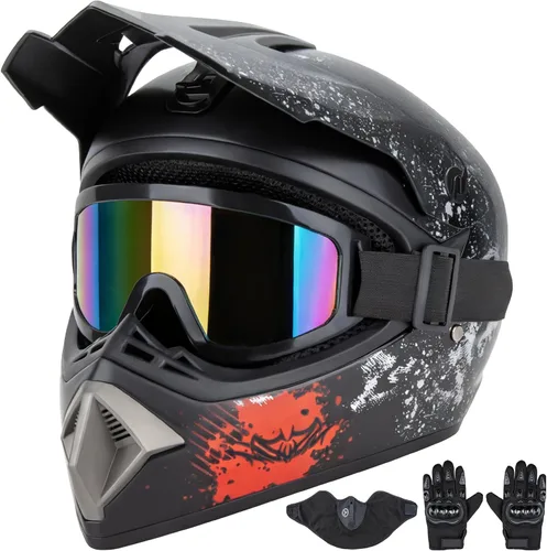 Miniatura 2 de CARTMAN Casco para adultos de bicicleta de tierra, casco de motocicleta de cara completa aprobado por el DOT, mate negro y amarillo para motocross
