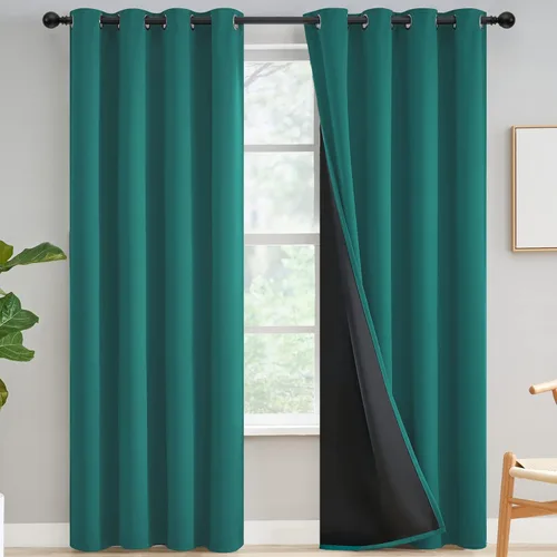 Miniatura 70 de Yakamok Cortinas negras, cortinas de ventana con aislamiento térmico y eficiencia energética para dormitorio, cortinas opacas completas y cortinas