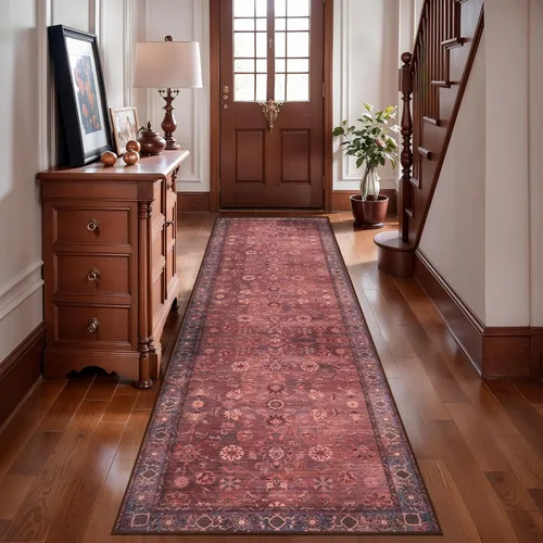Miniatura 99 de Tangsoo Alfombra lavable para pasillo, antideslizante, 2 x 6 pies, estilo bohemio, floral, vintage, para entrada, suelo suave, para cocina, baño