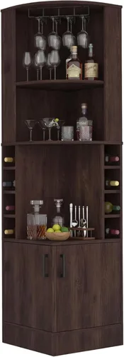 Tuhome Syrah - Armario esquinero con dos estantes externos, estante para copas, ocho cubículos, diseño moderno para sala de estar o bar en casa