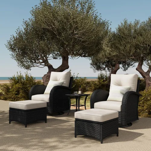 LayinSun Juego de 5 piezas de muebles para patio al aire libre, juegos de sillas mecedoras giratorias seccionales de mimbre de ratán