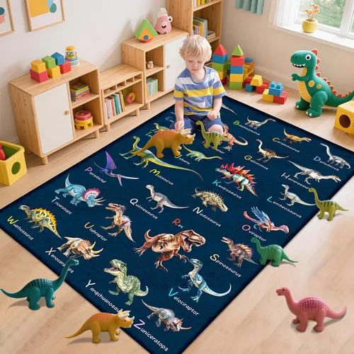 Alfombra de 4 x 6 pies con dinosaurios para niños, alfombra educativa del ABC para sala de juegos, alfombras de juego para habitación de niños,