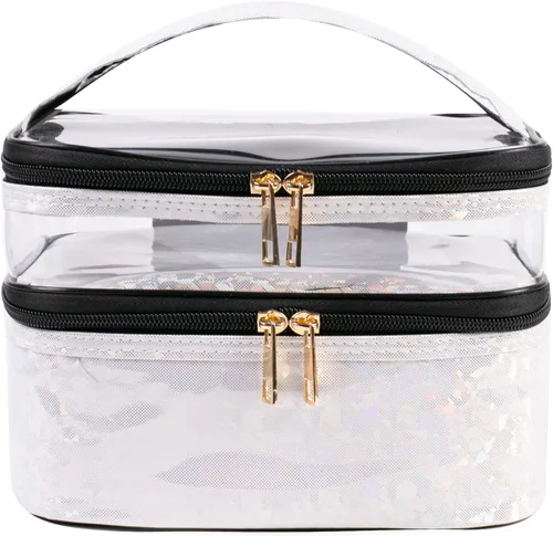 Miniatura 10 de FITINI Bolsas de Maquillaje de Doble Capa para Almacenamiento de Viaje Estuches Cosméticos Organizador de Maquillaje Bolsas de Aseo Resistentes al