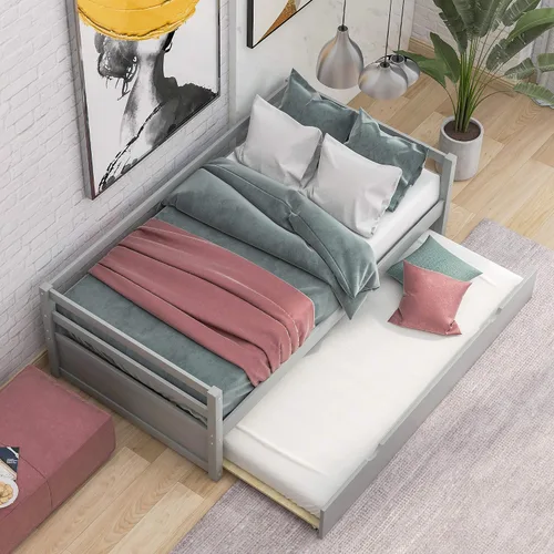 Miniatura 3 de Merax Sofá cama tamaño individual con nido, marco de sofá cama de madera maciza, color gris