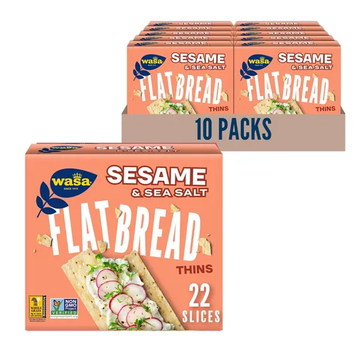 Wasa Pan plano fino de sésamo y sal marina, 6.7 onzas (paquete de 10), galletas, ingredientes sin OMG