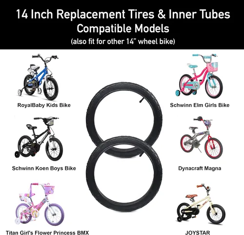 Miniatura 3 de CALPALMY (2 Sets) 12"/14"/16"/18"/20" Bike Replacement Tires and Inner Tubes for MTB, BMX, Kids Bike - Compatible with RoyalBaby, Joystar, Dynacraft