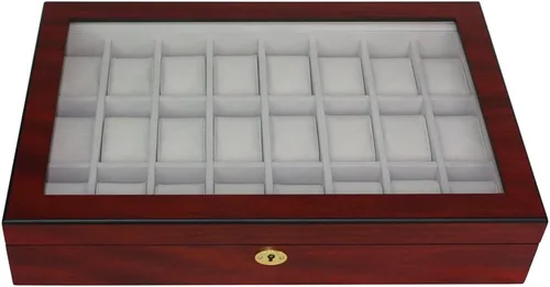 Miniatura 4 de 4 Less Co 24 RELOJES DE MADERA EXPOSITOR DE JOYERÍA CAJA DE ALMACENAMIENTO COLECTOR REGALO - ACABADO CEREZO 1087-24C