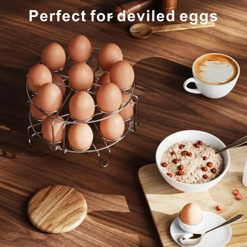 Miniatura 8 de GSlife Estante de vapor para huevos, salvamanteles de acero inoxidable para olla a presión de 8 cuartos de galón, cocina 18 huevos, inserto apilable