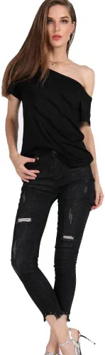 Miniatura 71 de MAGICMK - Camiseta casual para mujer, con estampado de labios y hombro descubierto, talla extragrande