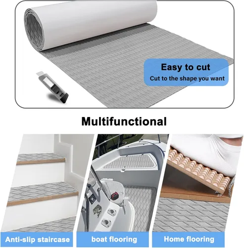 Miniatura 2 de HZshark EVA Foam Boat Decking Sheet Universal DIY Surfboard Traction Pad Non-Slip Grip Mat Trimmable Sheet for Kayak RV Yacht Pool Skateboard Gris