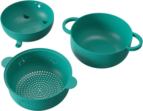 Miniatura 4 de Taza de ramen de 68 onzas para microondas, olla para fideos, vaporera para cocinar alimentos y verduras con colador removible, verde Sin BPA