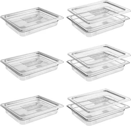 Miniatura 18 de Paquete de 6 sartenes transparentes de 1/3 de 4 pulgadas con tapas, recipientes de almacenamiento de alimentos transparentes de policarbonato 34/36