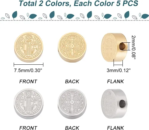 Miniatura 3 de UNICRAFTALE Medalla de acero inoxidable de 2 colores, cuentas redondas planas de 2 colores para fabricación de joyas de bricolaje