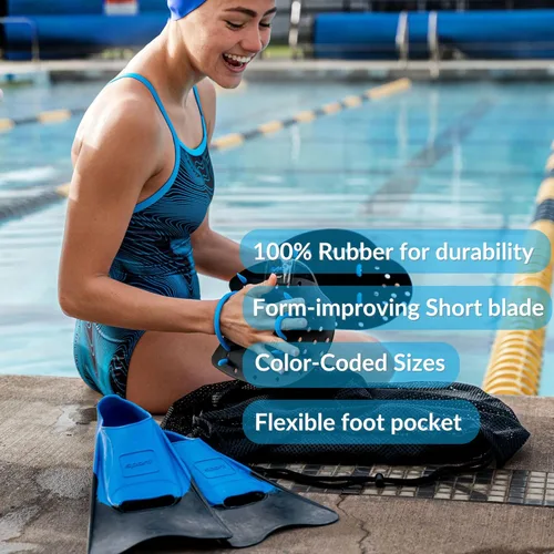 Miniatura 3 de Sporti Aletas de natación cortas para adultos y niños para natación en piscina, aletas flotantes para natación y snorkel, aletas de natación