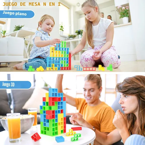 Miniatura 4 de BBnote Juego de apilar de 48 piezas para adultos y niños, juegos de torre de tablero tetra para viajes familiares y fiestas, juguete de equilibrio