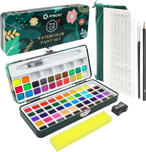 Miniatura 8 de Artecho Juego de pintura de acuarela de 50 colores, juego de acuarela de viaje con papeles de acuarela y pinceles, ideal para aficionados