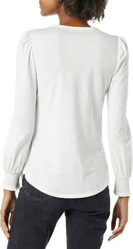 Miniatura 3 de Tienda Essentials - Camiseta de manga larga con cuello redondo y puños fruncidos para mujer