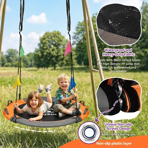 Miniatura 4 de HeyZoo Columpio de árbol de 43 pulgadas, juego de columpio de platillo de capacidad de peso de 900 libras para niños, viene con giro de 360 grados