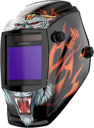 Miniatura 11 de Sunstac 1/1/1/1 Casco de soldadura con claridad óptica, color real, oscurecimiento automático, con sombra ancha 4/9-13 para soldadura STICK, MIG