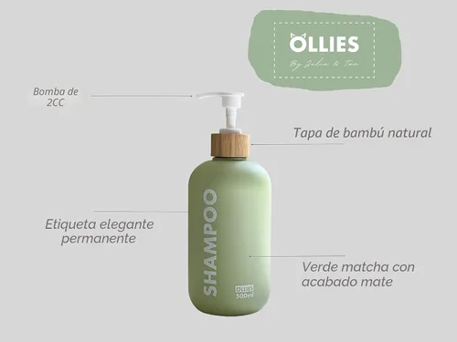Miniatura 3 de Dispensador de Champú y Acondicionador OLLIES, Dispensador de Jabón de Ducha para Baño - Juego de 3 con Etiqueta Elegante Permanente - Botellas