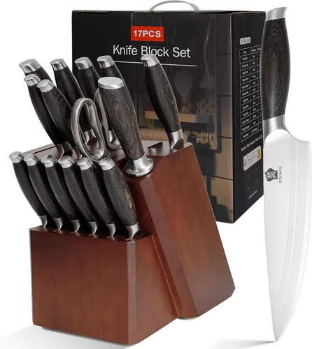 Miniatura 9 de WILDMOK Juego de bloque de cuchillos de cocina, juego de 17 piezas con bloque de madera, juegos de cuchillos de cocina de acero alemán con picador