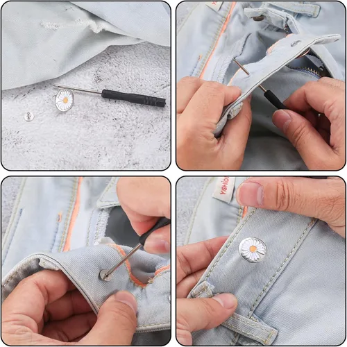 Miniatura 4 de Kit de 50 botones de mezclilla de repuesto, botones de mezclilla de metal de 0.67 pulgadas para pantalones, jeans y tirantes, 10 estilos