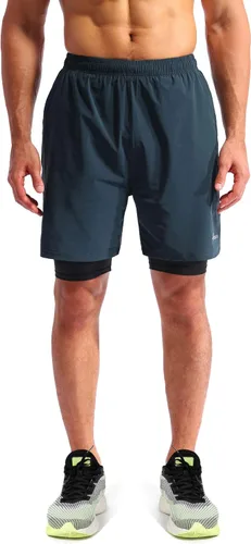 Miniatura 2 de Pudolla Mens 2 in 1 Running Shorts 7" Quick Dry Gym Athletic Workout Shorts for Men with Phone Pockets