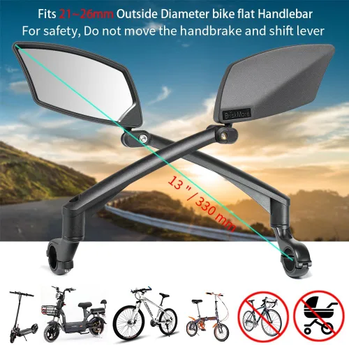 Miniatura 2 de BriskMore Espejo de bicicleta para manillar - Cristal HD transparente, espejo ajustable y plegable de 360° para una conducción segura, gran angular