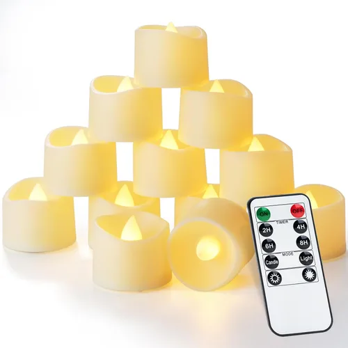 Miniatura 11 de Homemory - Paquete de 12 velas de té LED con temporizador a control remoto, más de 400 horas de parpadeo, velas sin llama con pilas para iluminación