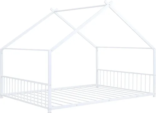 Miniatura 5 de Camas de casa para niños, marco de cama de suelo de tamaño matrimonial, camas Montessori de metal con cabecera y estribo para niños, niñas