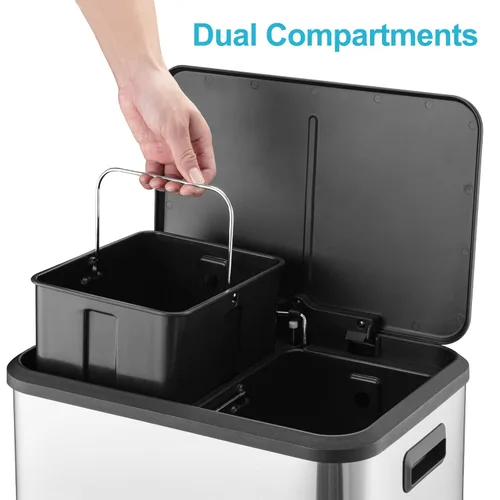 Miniatura 3 de GAOMON Cubo de basura doble de cocina y cubo de reciclaje, 2 x 4 galones, cubo de basura de acero inoxidable, 30 litros, contenedor