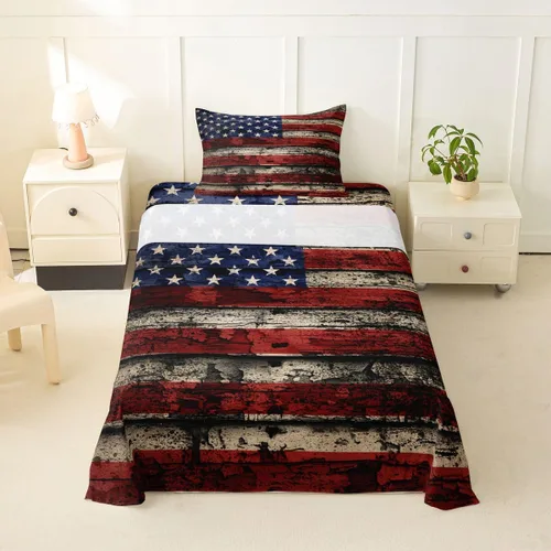 Miniatura 44 de Feelyou Juego de sábanas de la bandera estadounidense, tamaño individual, juego de cama para niños y niñas, 4 de julio, 4 de julio, sábana bajera