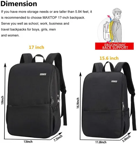 Miniatura 4 de MAXTOP Mochila para computadora portátil de viaje, mochilas de negocios con puerto de carga USB, resistente al agua, mochila para escuela y Negro