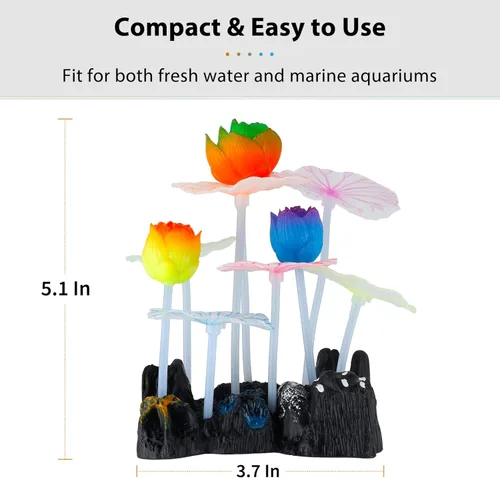 Miniatura 4 de Uniclife Adorno de loto de efecto brillante Decoración de silicona para acuario para pecera con ventosa