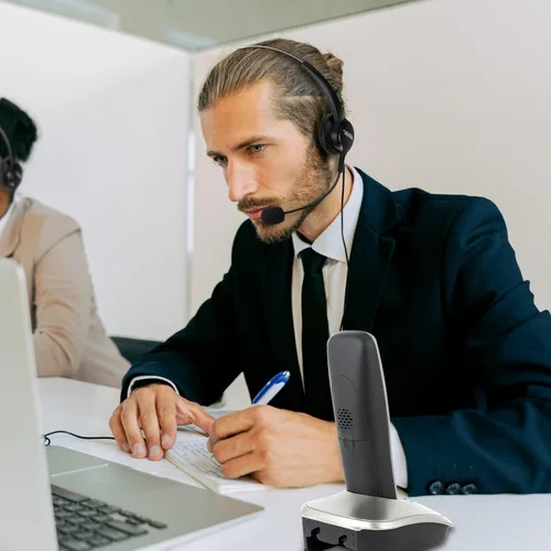 Miniatura 5 de AGPTEK Auriculares de teléfono de centro de llamadas de doble oreja de 0.098 in, auriculares binaurales con cancelación de ruido de 6 pies