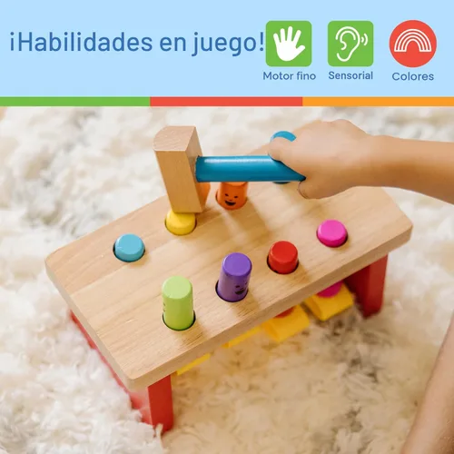 Miniatura 5 de Melissa & Doug, juguete de taller de madera con maza, Banca golpeada, Multicolor