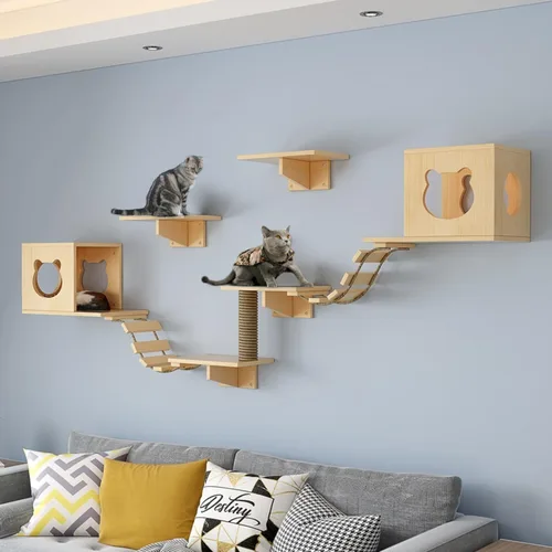 Miniatura 9 de PETKABOO - Muebles de pared para gatos, muebles de pared de pino para gatos, estantes de escalada con escalador, condominio, poste rascador