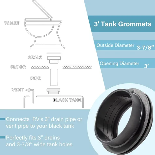 Miniatura 3 de Ojal de tanque de 3 pulgadas para tanque de agua negra de RV, diámetro de apertura de 3 pulgadas, diámetro exterior de 3-7/8 pulgadas, evita fugas