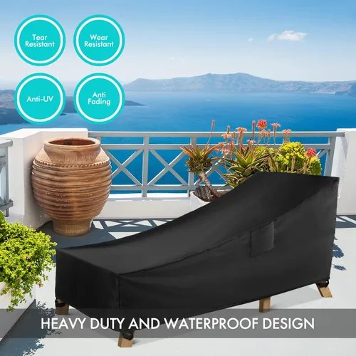 Miniatura 5 de WLEAFJ Funda impermeable para tumbona de patio, fundas resistentes para sillas de salón al aire libre, fundas negras duraderas para muebles