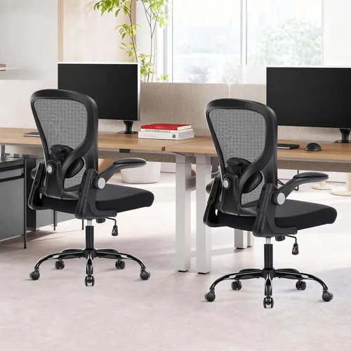 Miniatura 7 de Silla de oficina ergonómica, silla de escritorio para computadora con soporte lumbar ajustable, silla de oficina de malla transpirable con Negro