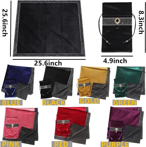 Miniatura 3 de Bolsa de cartas de tarot, mantel de adivinación, encaje de río estrella, parte inferior de partículas de terciopelo grueso con bolsa de tarot (negro)