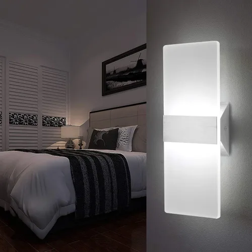 Miniatura 3 de ChangM Lámpara de pared LED moderna de acrílico 12W blanca fría 6000K lámpara de arriba abajo para dormitorio, pasillo, escaleras, baño, iluminación